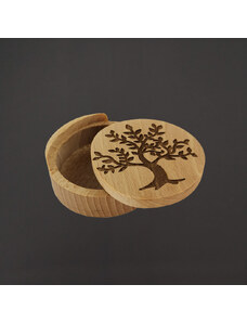 AMADEA Dřevěná krabička kulatá strom, masivní dřevo, 8 cm, český výrobek