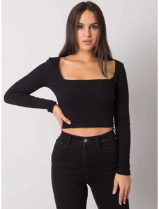 RUE PARIS ČERNÝ DÁMSKÝ CROP TOP S DLOUHÝMI RUKÁVY -BLACK Černá