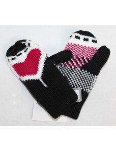 Dětské rukavice palčáky - úpletové - srdce - teplejší - černé