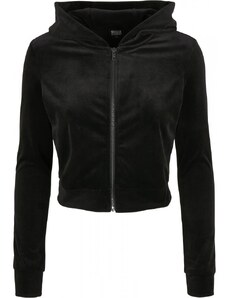 URBAN CLASSICS Ladies Short Velvet Zip Hoody - black