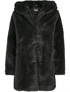 Dámský kabát Urban Classics Hooded Teddy Coat - černý