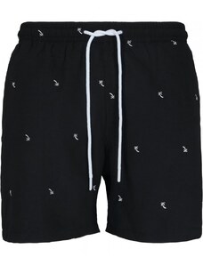URBAN CLASSICS Embroidery Swim Shorts - black/palmtree