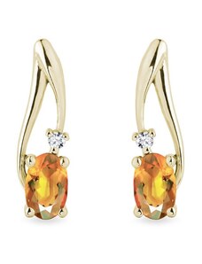 Zlaté citrínové náušnice s diamanty KLENOTA K0141083