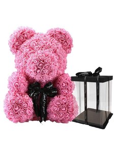 onHand.cz Medvídek z růží - růžový Rose Bear z růží 25 cm v dárkovém balení