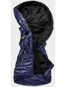 S'WEST Tmavě modrá lesklá vesta s kapucí (B9782-3)