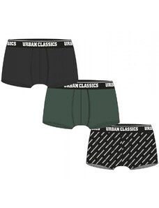 URBAN CLASSICS Boxer Shorts 3-Pack - darkgreen+black+branded aop