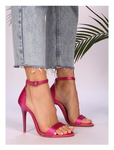 Shoeberry Women's Fuchsia Satin Single Strap Heeled Shoes.
