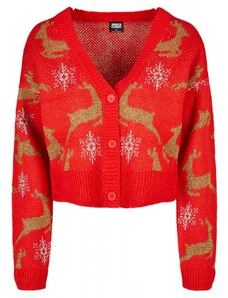 URBAN CLASSICS Ladies Short Oversized Christmas Cardigan - red/gold