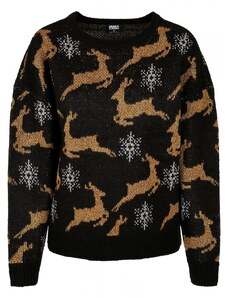 URBAN CLASSICS Ladies Oversized Christmas Sweater - black/gold