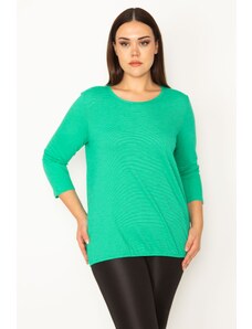 Şans Women's Plus Size Green Elastic Pinstripe Blouse