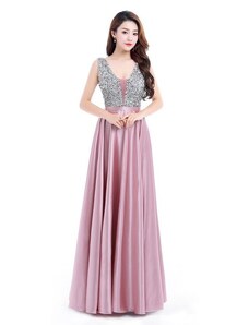 luxusní růžové plesové šaty saténové Vinona