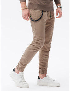 Ombre Clothing Pánské látkové kalhoty JOGGERS s ozdobnou šňůrkou - béžové V5 P908