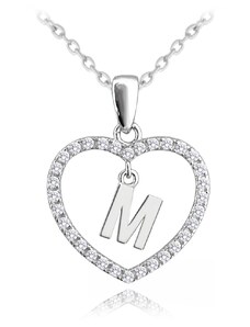 Stříbrný náhrdelník MINET písmeno M v srdíčku se zirkony JMAS900MSN45