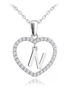 Stříbrný náhrdelník MINET písmeno N v srdíčku se zirkony JMAS900NSN45