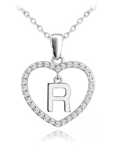 Stříbrný náhrdelník MINET písmeno R v srdíčku se zirkony JMAS900RSN45