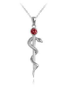 MINET Stříbrný náhrdelník AESKULAPOVA HŮL s červeným zirkonem JMAN0298RN45