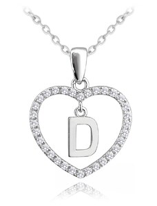 Stříbrný náhrdelník MINET písmeno D v srdíčku se zirkony JMAS900DSN45