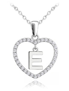 SkloBižuterie Stříbrný náhrdelník Písmenko E v srdci