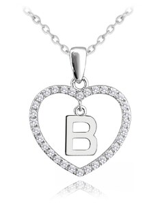Stříbrný náhrdelník MINET písmeno B v srdíčku se zirkony JMAS900BSN45