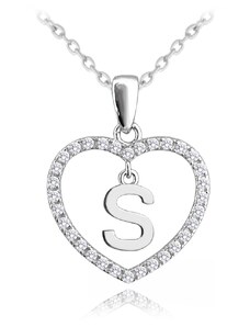 SkloBižuterie Stříbrný náhrdelník Písmenko S v srdci