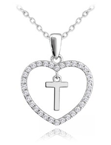 SkloBižuterie Stříbrný náhrdelník Písmenko T v srdci
