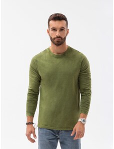 Ombre Clothing Pánské tričko s dlouhým rukávem bez potisku - olivové V2 L131