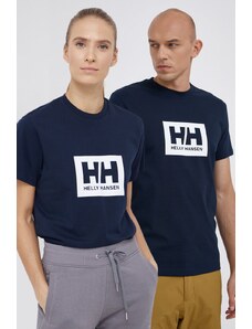 Bavlněné tričko Helly Hansen tmavomodrá barva, s potiskem, 53285-096
