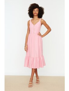 Trendyol Růžový pas Midi Woven Lined Zip Detailní tkané šaty