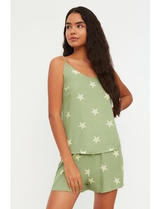 Trendyol Green Star Viscose Undershirt-Shorts Woven Pajama Set