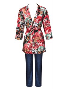 LivCo Corsetti Fashion Župan + kalhoty Frida Secret Garden Collection Red-Navy blue