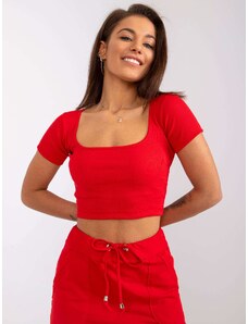 RUE PARIS ČERVENÝ DÁMSKÝ CROP TOP S KRÁTKÝMI RUKÁVY -RED Červená