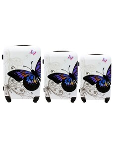 Rogal Sada 3 bílých plastových cestovních kufrů "Butterfly" - vel. M, L, XL