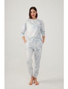 LOS OJOS Women's Gray Batik Patterned Pajama Set