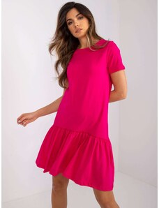 RUE PARIS Růžové dámské volné mini šaty -fuchsia Tmavě růžová