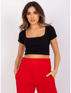 RUE PARIS ČERNÝ DÁMSKÝ CROP TOP S KRÁTKÝMI RUKÁVY -BLACK Černá