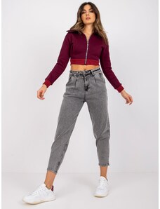 BASIC Šedé dámské džíny s vysokým pasem -gray Šedá