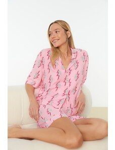 Trendyol Pink Patterned Shirt-Shorts Woven Pajama Set