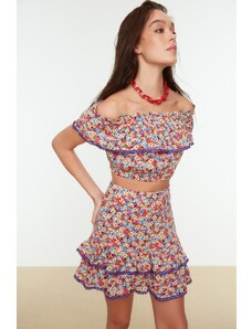 Trendyol Floral Patterned Carmen Collar Top and Bottom Set