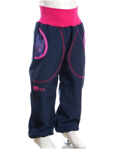 BajaDesign Jarní softshellové kalhoty pro holčičky, tm. modré + fialové mandaly