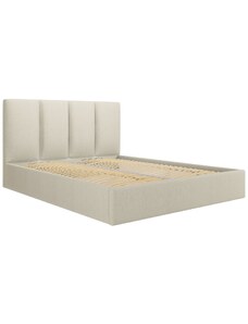 Béžová látková dvoulůžková postel MICADONI Pyla 160 x 200 cm s úložným prostorem
