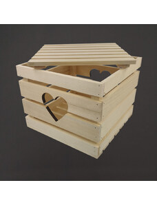 AMADEA Dřevěná dárková bedýnka se srdíčkem s víkem, masivní smrkové dřevo, 27x27x22 cm (délka/šířka/výška)