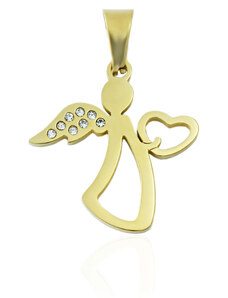 BM Jewellery Dámský přívěsek anděl z chirurgické oceli se zirkony zlatý S11197070
