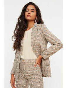 Trendyol Beige Woven Lined Plaid Blazer Jacket