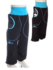 BajaDesign Zimní softshellové kalhoty pro holčičky, černá + REFLEXNÍ maskáč, tyrkys
