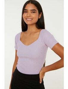 Trendyol Lilac Fitted Cotton Stretch Knitted Blouse