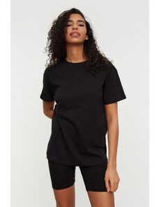 Trendyol Black 100% Cotton T-shirt-Biker Tights Knitted Pajama Set