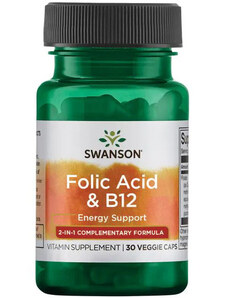 Swanson Folic Acid & B12 30 ks, kapsle