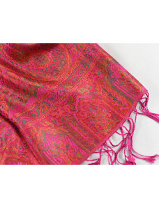 Hedvábná šála Jamawar střední - Růžová s ornamenty
