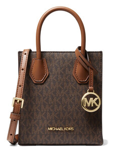 Michael Kors Kabelka Mercer Extra-Small Logo and Leather Crossbody Bag Brown