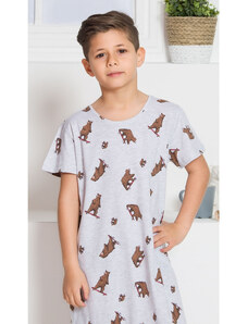 Vienetta Secret Dětská noční košile s krátkým rukávem Medvědi, barva šedá, 70% bavlna 30% polyester